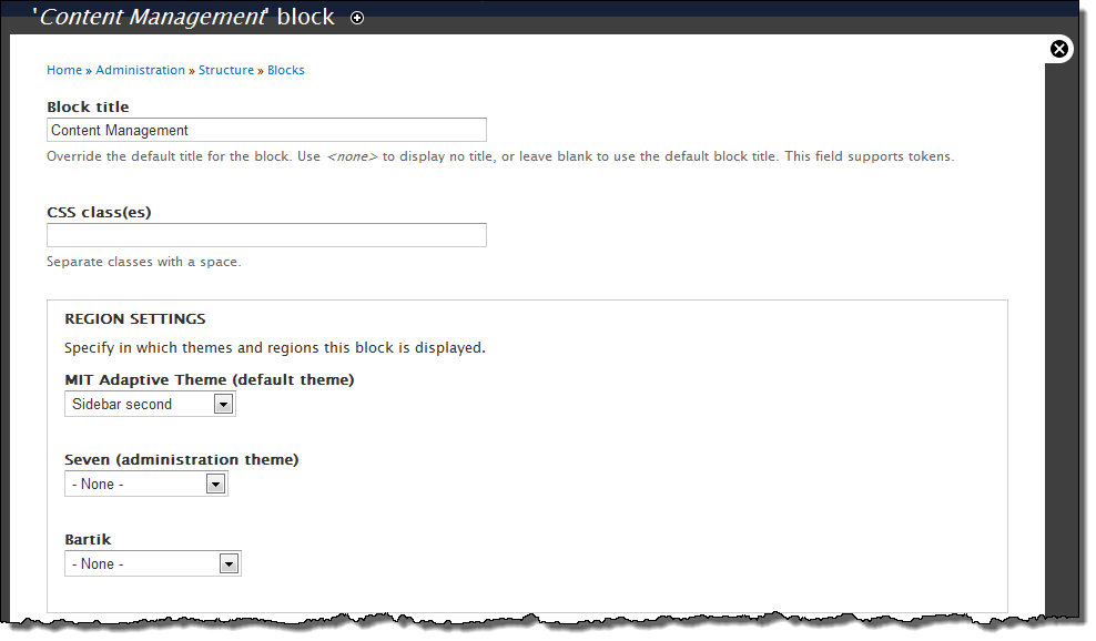 Configure block